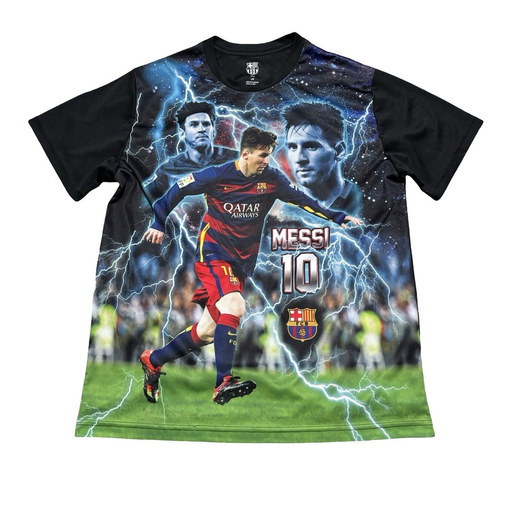 FC Barcelona Official Men's Lionel Messi AOP Graphic T Shirt Size Large 21 x 28